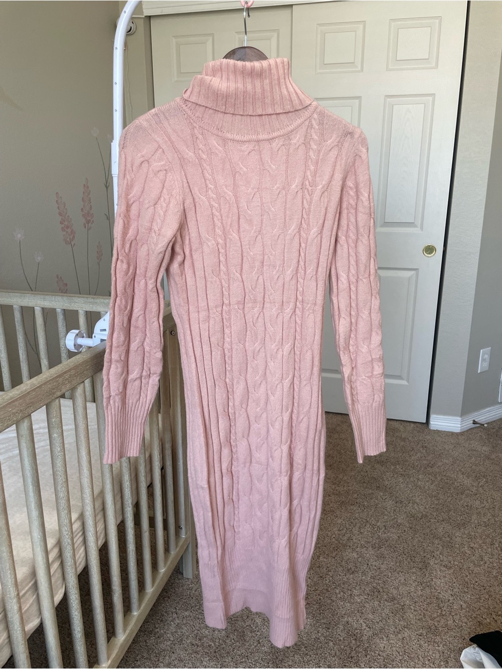 NWOT Women's Cable Knit Turtleneck Sweater Dress - Pink